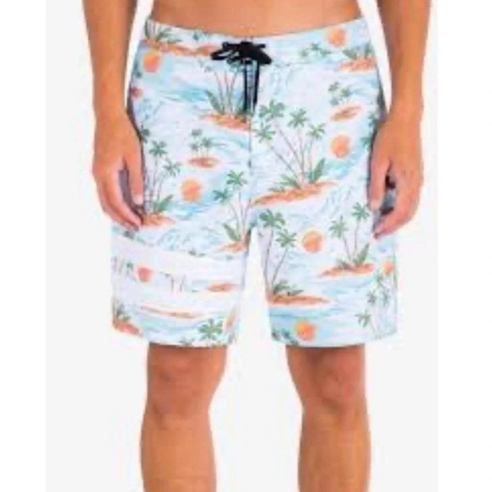 Mens NWT Hurley Block Party Tropical Beach Drawstring Swim Board Shorts